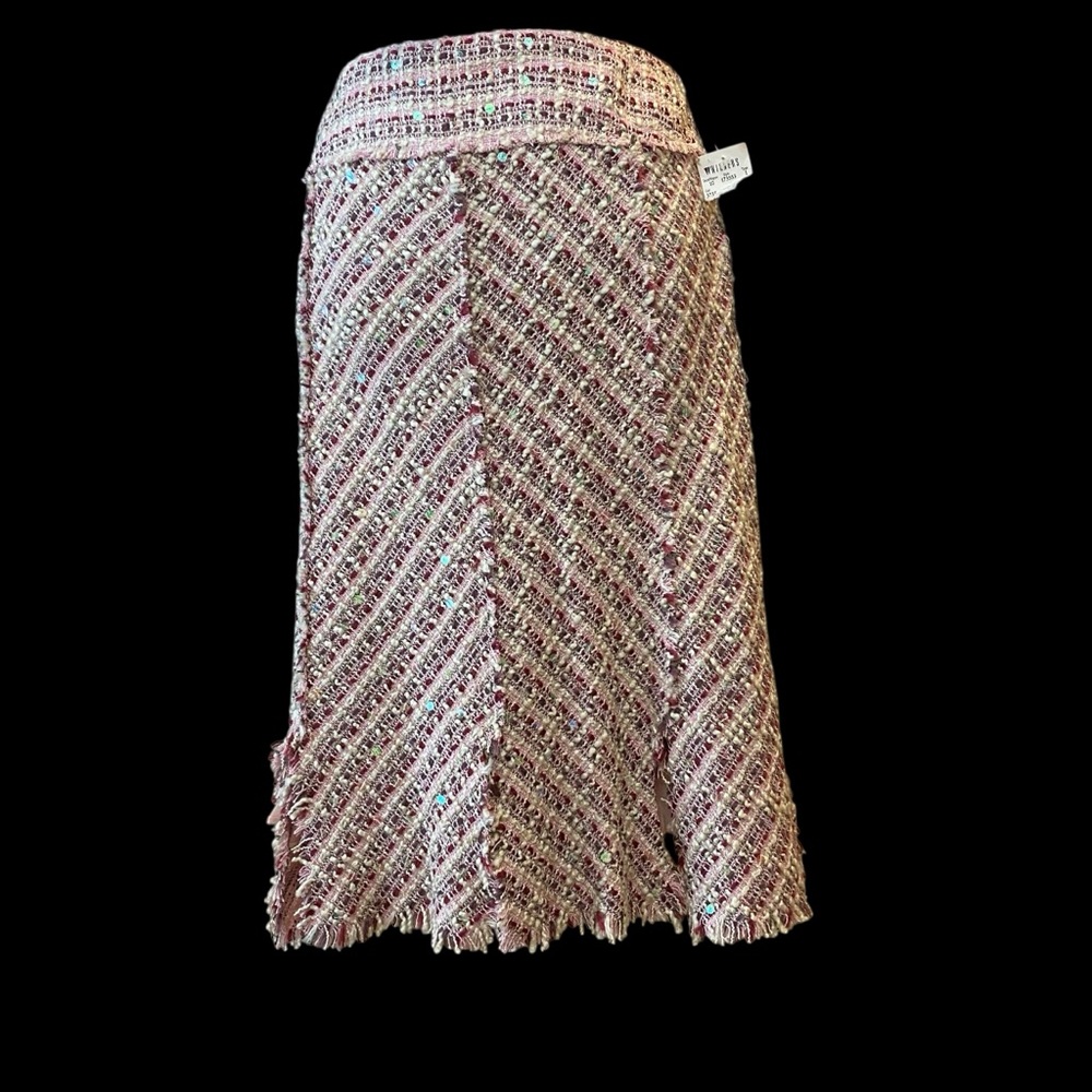 Sacks Off 5th Silk Blend Tweed A-Line Skirt in Pink & Cream &sequins NWT SIZE 14